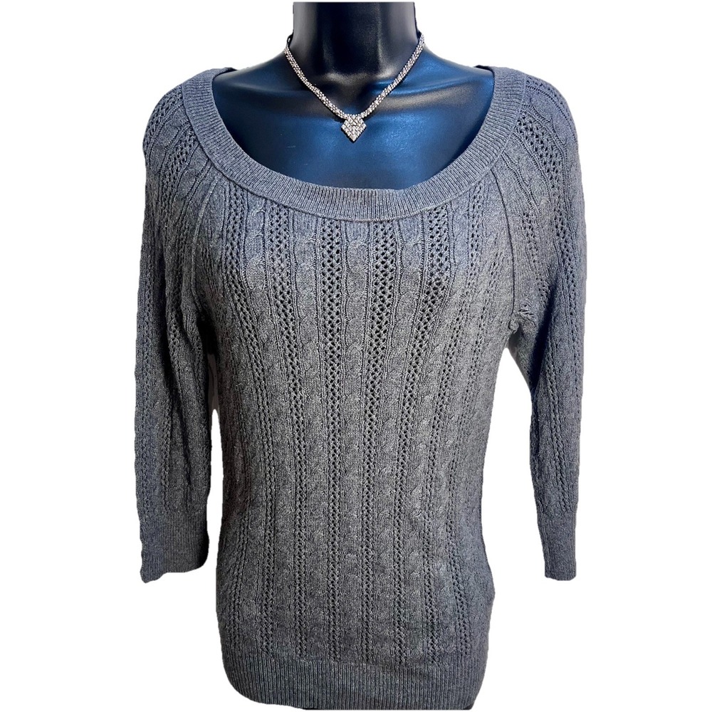 American Eagle Women Cable Knit Pointelle Pullover  Sweater‎ M Feminine Coquette